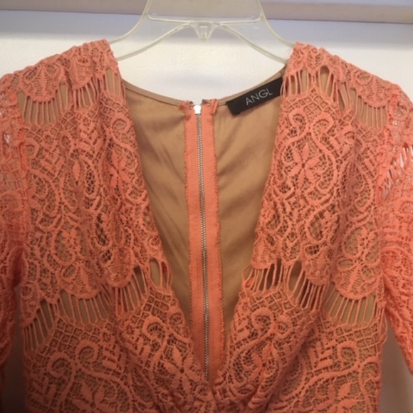 NEW ANGL Lace Deep V Neck Mini Dress NWOT - Picture 3 of 11